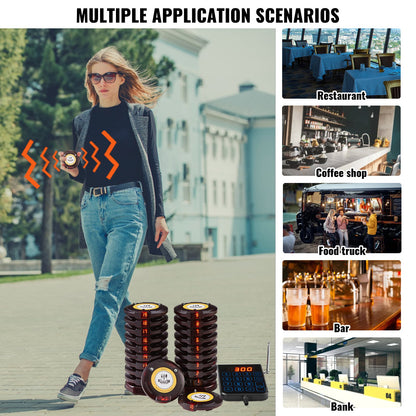 VEVOR Restaurant Pager System, Wireless 500m Long Range Lineup Waiting Queue Signal, Guest Customer Calling Beepers with Vibration & Flashing, 20 Buzzers for Food Truck, Church, Nursery, Hospital - DCPQCQDRCPYXD4Z5MV1 - view 7