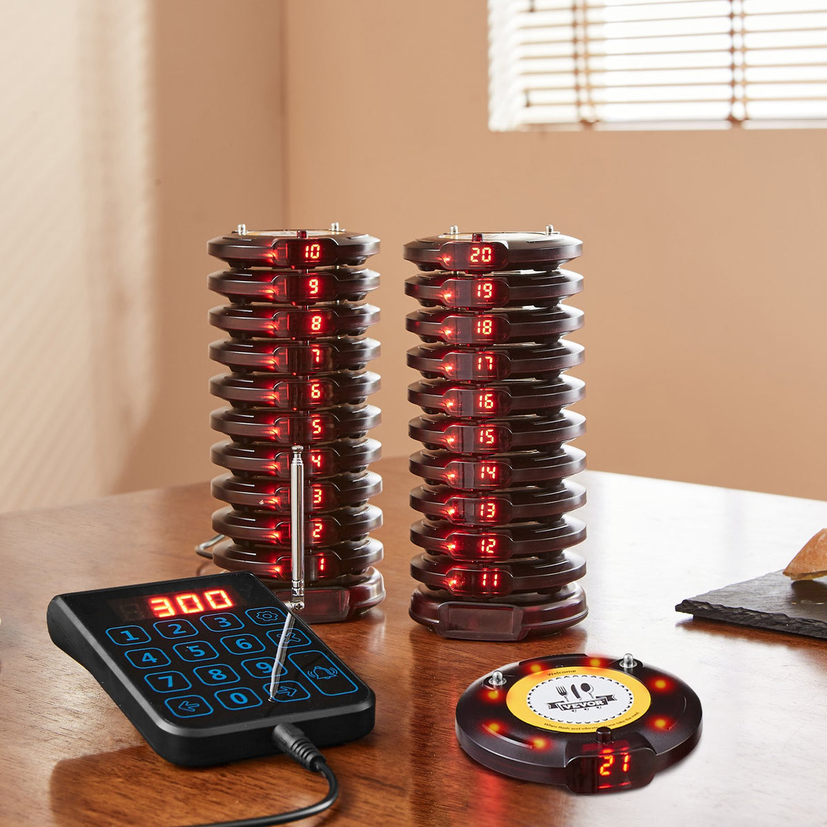 VEVOR Restaurant Pager System, Wireless 500m Long Range Lineup Waiting Queue Signal, Guest Customer Calling Beepers with Vibration & Flashing, 20 Buzzers for Food Truck, Church, Nursery, Hospital - DCPQCQDRCPYXD4Z5MV1 - view 9