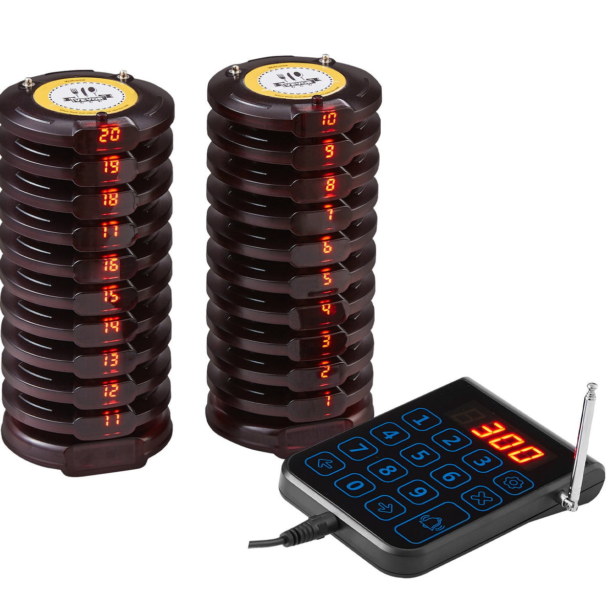 VEVOR Restaurant Pager System, Wireless 500m Long Range Lineup Waiting Queue Signal, Guest Customer Calling Beepers with Vibration & Flashing, 20 Buzzers for Food Truck, Church, Nursery, Hospital - DCPQCQDRCPYXD4Z5MV1 - view 10