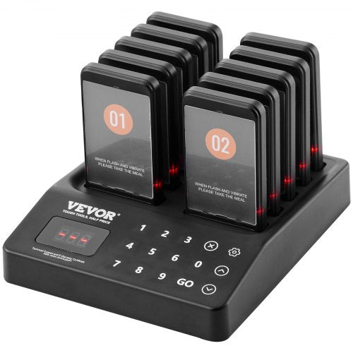 VEVOR Restaurant Pager System, Wireless 400m Long Range Lineup Waiting Queue Signal, Guest Customer Calling Beepers with Vibration & Flashing, 10 Buzzers for Food Truck, Church, Nursery, Hospital - DCPQCQFX10HSUWM3LV1 - view 2