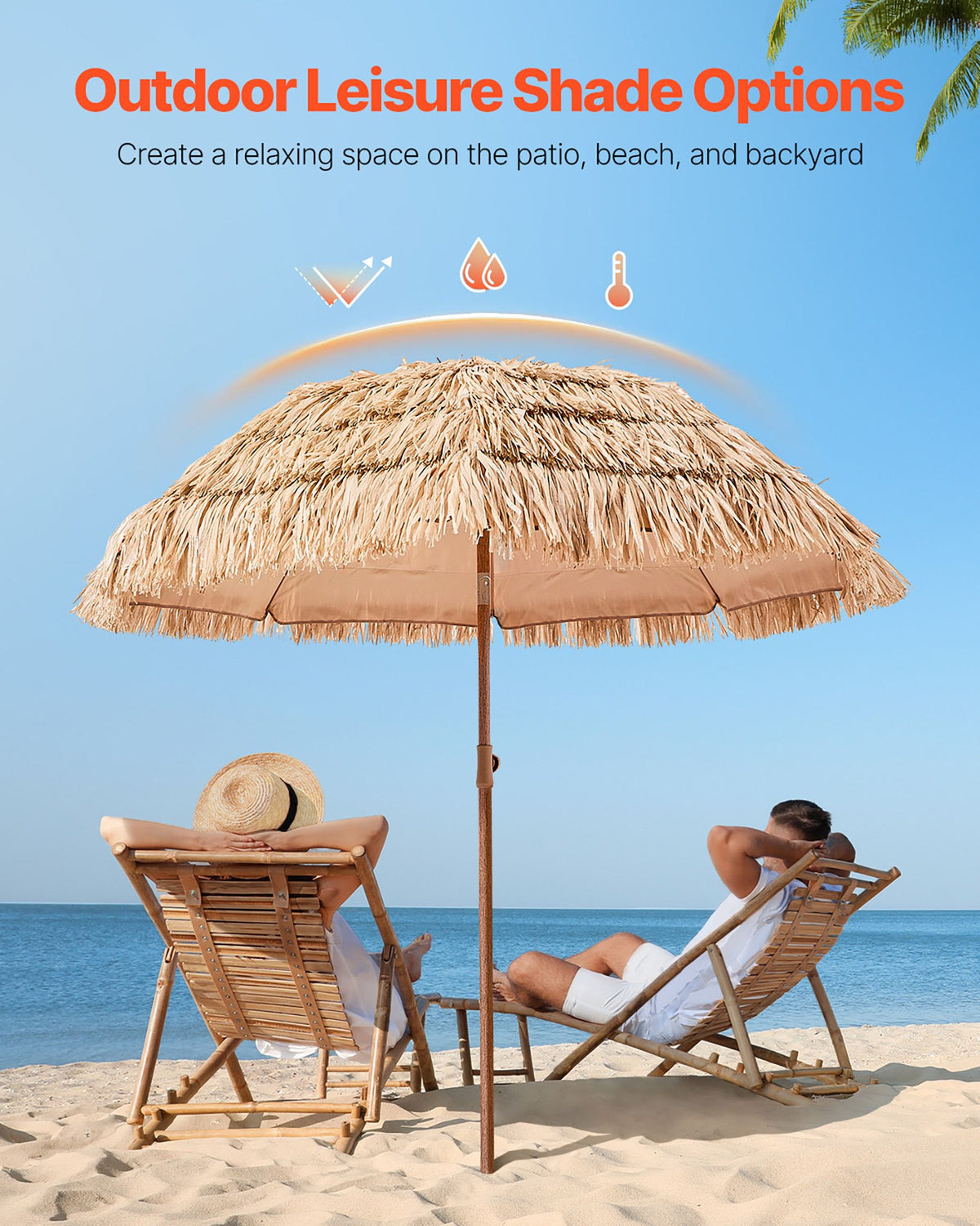 VEVOR Tiki Umbrella, 6 ft Thatched Patio Umbrella with Tilt, Hawaiian Style Beach Parasol with Durable PP Thatch and 8 Metal Ribs, Grass Pool Umbrellas for Beach, Patio, Poolside, Backyard & Garden - DCS6FTKQXJD0RFKVR001V0 - view 3