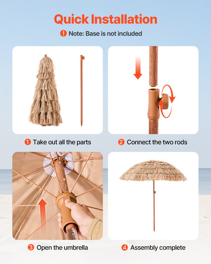 VEVOR Tiki Umbrella, 6 ft Thatched Patio Umbrella with Tilt, Hawaiian Style Beach Parasol with Durable PP Thatch and 8 Metal Ribs, Grass Pool Umbrellas for Beach, Patio, Poolside, Backyard & Garden - DCS6FTKQXJD0RFKVR001V0 - view 7