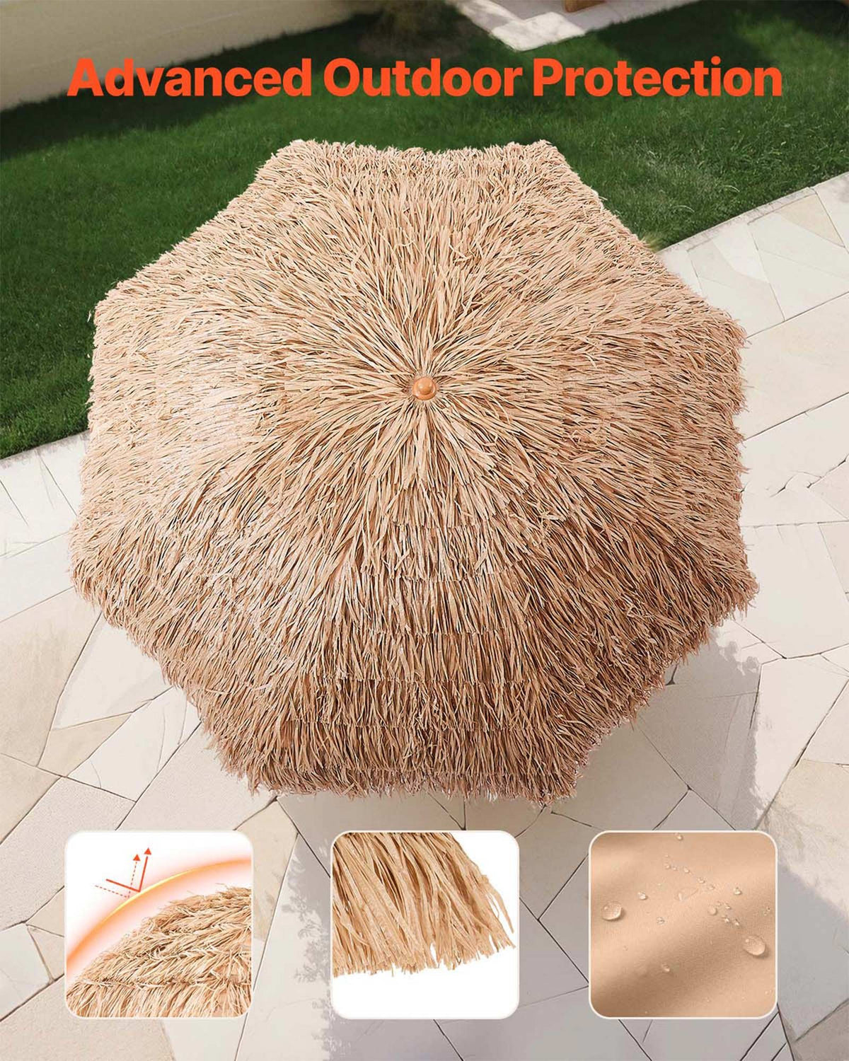 VEVOR Tiki Umbrella, 8 ft Thatched Patio Umbrella with Tilt, Hawaiian Style Beach Parasol with Durable PP Thatch and 8 Metal Ribs, Grass Pool Umbrellas for Beach, Patio, Poolside, Backyard & Garden - DCS8FTKQXJD0RL2PX001V0 - view 6