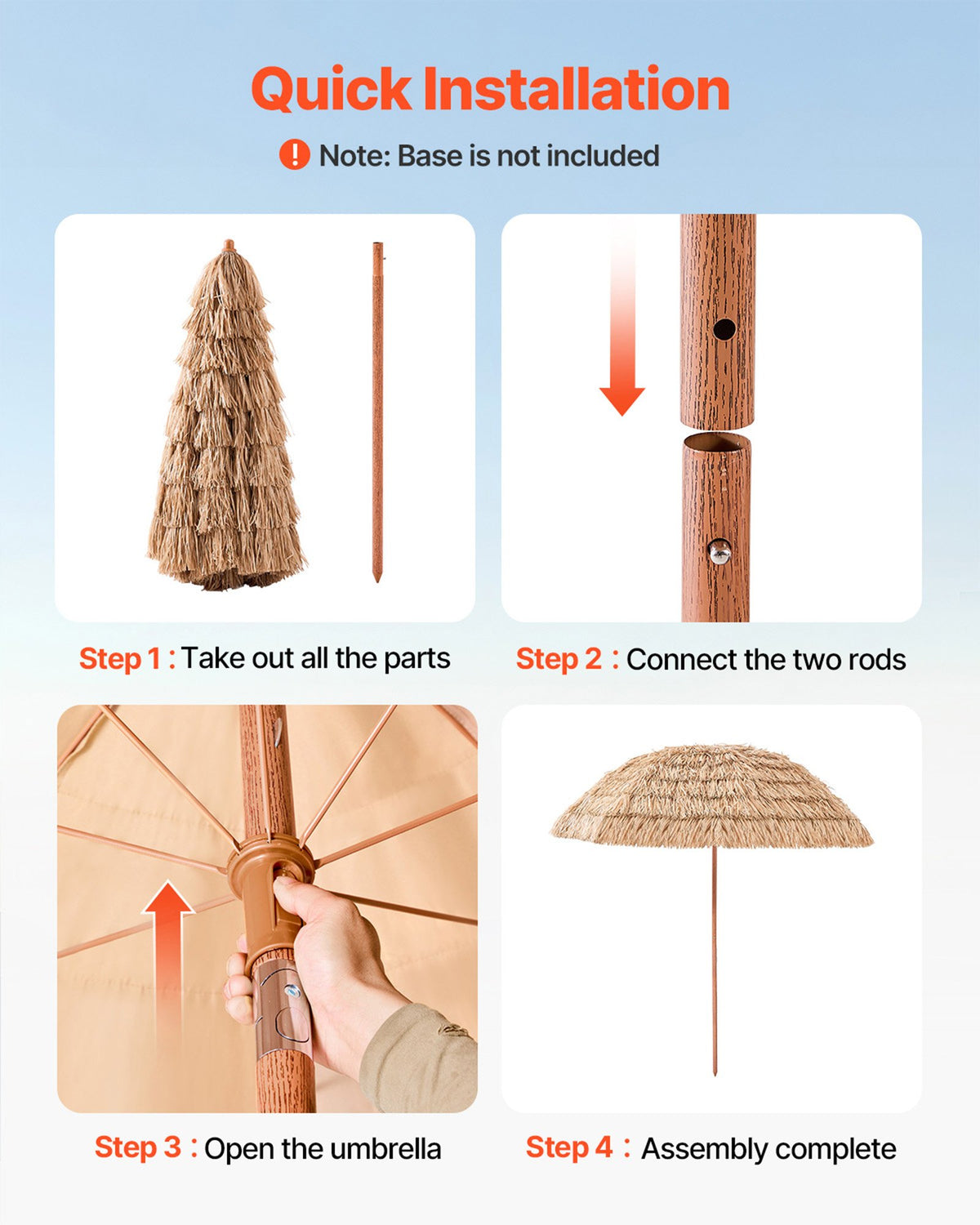VEVOR Tiki Umbrella, 8 ft Thatched Patio Umbrella with Tilt, Hawaiian Style Beach Parasol with Durable PP Thatch and 8 Metal Ribs, Grass Pool Umbrellas for Beach, Patio, Poolside, Backyard & Garden - DCS8FTKQXJD0RL2PX001V0 - view 7