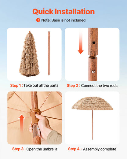 VEVOR Tiki Umbrella, 8 ft Thatched Patio Umbrella with Tilt, Hawaiian Style Beach Parasol with Durable PP Thatch and 8 Metal Ribs, Grass Pool Umbrellas for Beach, Patio, Poolside, Backyard & Garden - DCS8FTKQXJD0RL2PX001V0 - view 7