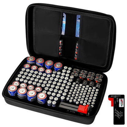 VEVOR Battery Organizer Storage Box, Battery Case Bag with Tester BT-168, Waterproof Batteries Organizer Storage Case with Zipper, Holds 167 Batteries AA AAA C D 9V Button, Black (Box Only) - DCSNHRBKDCSNQLDXD001V9 - view 1