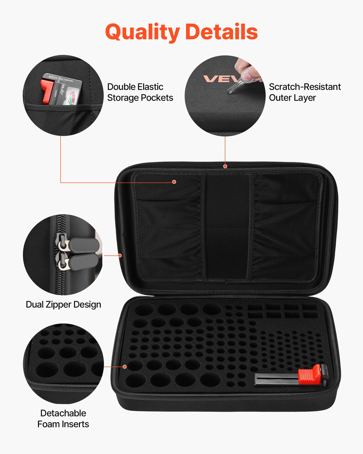 VEVOR Battery Organizer Storage Box, Battery Case Bag with Tester BT-168, Waterproof Batteries Organizer Storage Case with Zipper, Holds 167 Batteries AA AAA C D 9V Button, Black (Box Only) - DCSNHRBKDCSNQLDXD001V9 - view 7
