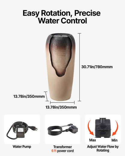 VEVOR Outdoor Water Fountain, 30.71 in Height Fountain and Waterfall, 1-Tier Floor Standing Glazed Jar Style Fountains with LED Light and Pump, for Outdoor Indoor Garden, Home, Patio & Yard (Coffee) - DCSPQ13813833P9M1001V1 - view 4