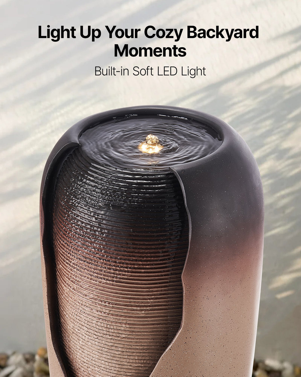 VEVOR Outdoor Water Fountain, 30.71 in Height Fountain and Waterfall, 1-Tier Floor Standing Glazed Jar Style Fountains with LED Light and Pump, for Outdoor Indoor Garden, Home, Patio & Yard (Coffee) - DCSPQ13813833P9M1001V1 - view 7