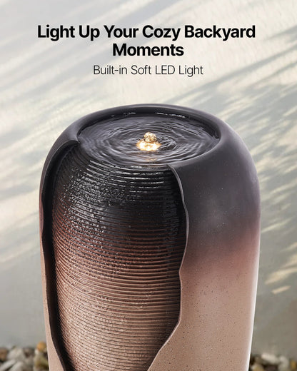VEVOR Outdoor Water Fountain, 30.71 in Height Fountain and Waterfall, 1-Tier Floor Standing Glazed Jar Style Fountains with LED Light and Pump, for Outdoor Indoor Garden, Home, Patio & Yard (Coffee) - DCSPQ13813833P9M1001V1 - view 7