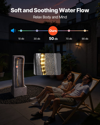 VEVOR Outdoor Water Fountain, 38.58 in Height Fountain and Waterfall, 1-Tier Floor Standing Rock Base Style Fountains with with LED Light and Pump, for Outdoor Indoor Garden, Home, Patio & Backyard - DCSPQBZYSS13VOL63001V1 - view 5
