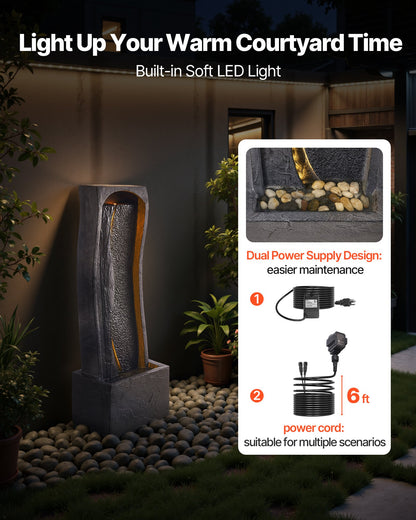 VEVOR Outdoor Water Fountain, 38.58 in Height Fountain and Waterfall, 1-Tier Floor Standing Rock Base Style Fountains with with LED Light and Pump, for Outdoor Indoor Garden, Home, Patio & Backyard - DCSPQBZYSS13VOL63001V1 - view 7