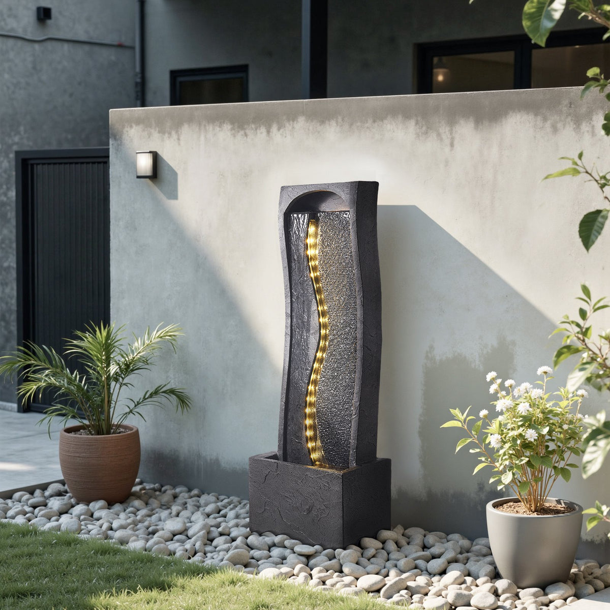 VEVOR Outdoor Water Fountain, 38.58 in Height Fountain and Waterfall, 1-Tier Floor Standing Rock Base Style Fountains with with LED Light and Pump, for Outdoor Indoor Garden, Home, Patio & Backyard - DCSPQBZYSS13VOL63001V1 - view 9