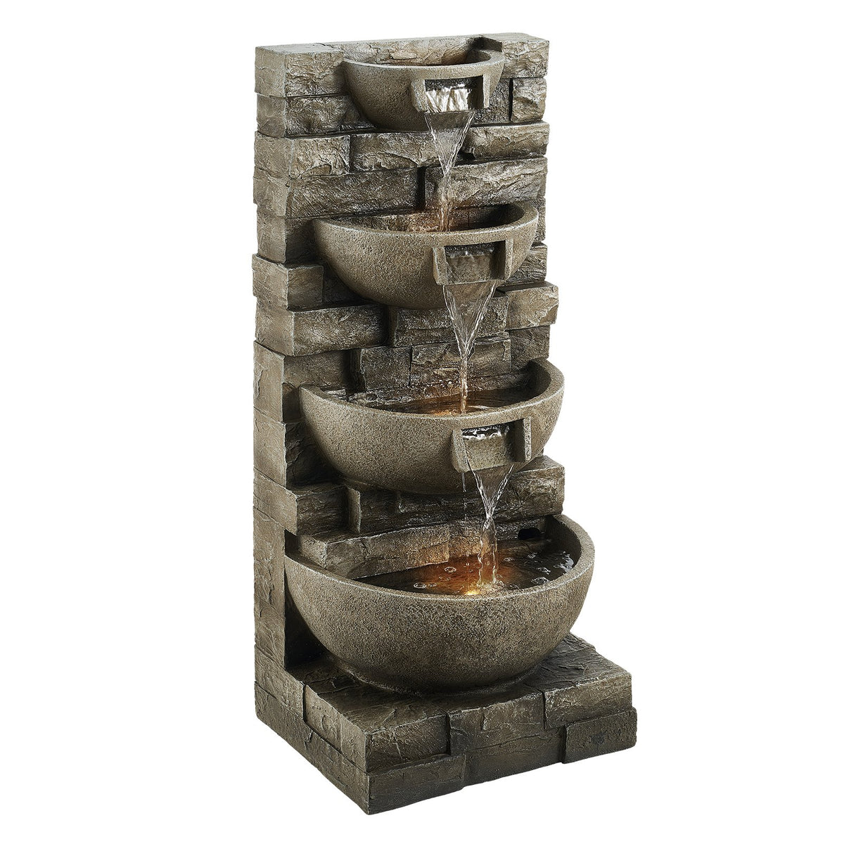 VEVOR Outdoor Water Fountain, 35.63 in Height Fountain and Waterfall, 4-Tier Floor Standing Cascading Fountains with LED Light and Pump, Block Stack Style, for Outdoor Indoor Garden, Patio & Backyard - DCSPQFKCDS15UO0I1001V1 - view 1