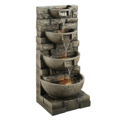 VEVOR Outdoor Water Fountain, 35.63 in Height Fountain and Waterfall, 4-Tier Floor Standing Cascading Fountains with LED Light and Pump, Block Stack Style, for Outdoor Indoor Garden, Patio & Backyard - DCSPQFKCDS15UO0I1001V1 - view 2