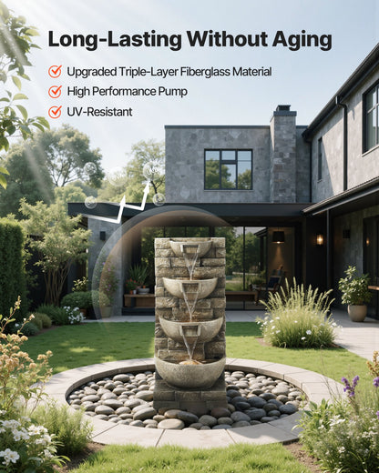 VEVOR Outdoor Water Fountain, 35.63 in Height Fountain and Waterfall, 4-Tier Floor Standing Cascading Fountains with LED Light and Pump, Block Stack Style, for Outdoor Indoor Garden, Patio & Backyard - DCSPQFKCDS15UO0I1001V1 - view 6