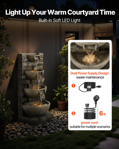 VEVOR Outdoor Water Fountain, 35.63 in Height Fountain and Waterfall, 4-Tier Floor Standing Cascading Fountains with LED Light and Pump, Block Stack Style, for Outdoor Indoor Garden, Patio & Backyard - DCSPQFKCDS15UO0I1001V1 - view 7