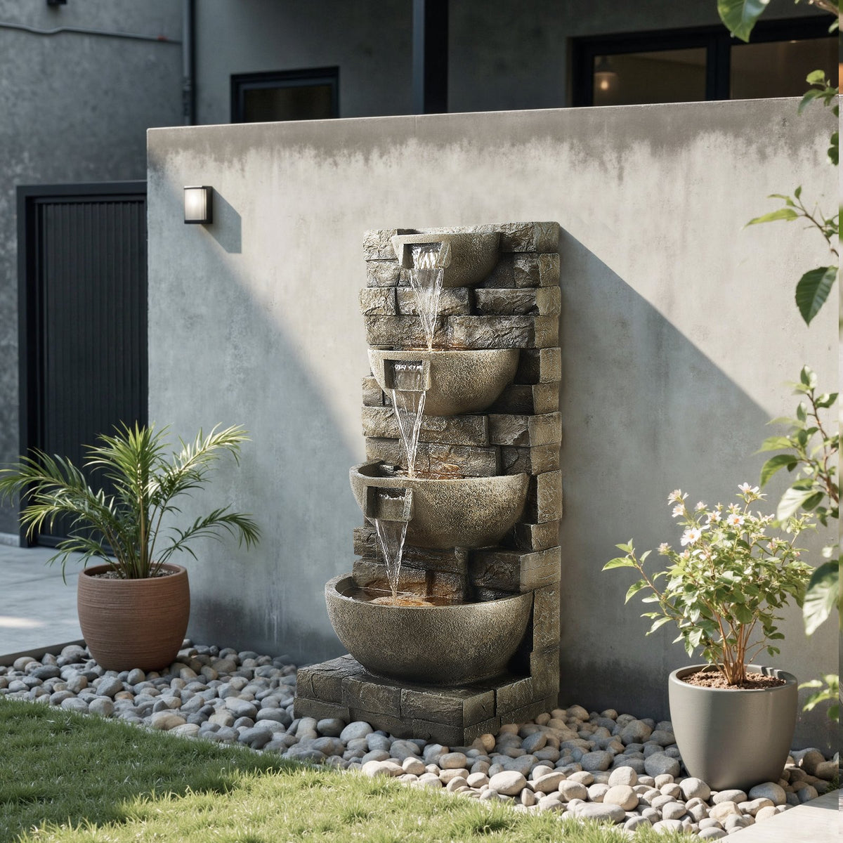 VEVOR Outdoor Water Fountain, 35.63 in Height Fountain and Waterfall, 4-Tier Floor Standing Cascading Fountains with LED Light and Pump, Block Stack Style, for Outdoor Indoor Garden, Patio & Backyard - DCSPQFKCDS15UO0I1001V1 - view 9