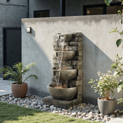 VEVOR Outdoor Water Fountain, 35.63 in Height Fountain and Waterfall, 4-Tier Floor Standing Cascading Fountains with LED Light and Pump, Block Stack Style, for Outdoor Indoor Garden, Patio & Backyard - DCSPQFKCDS15UO0I1001V1 - view 9