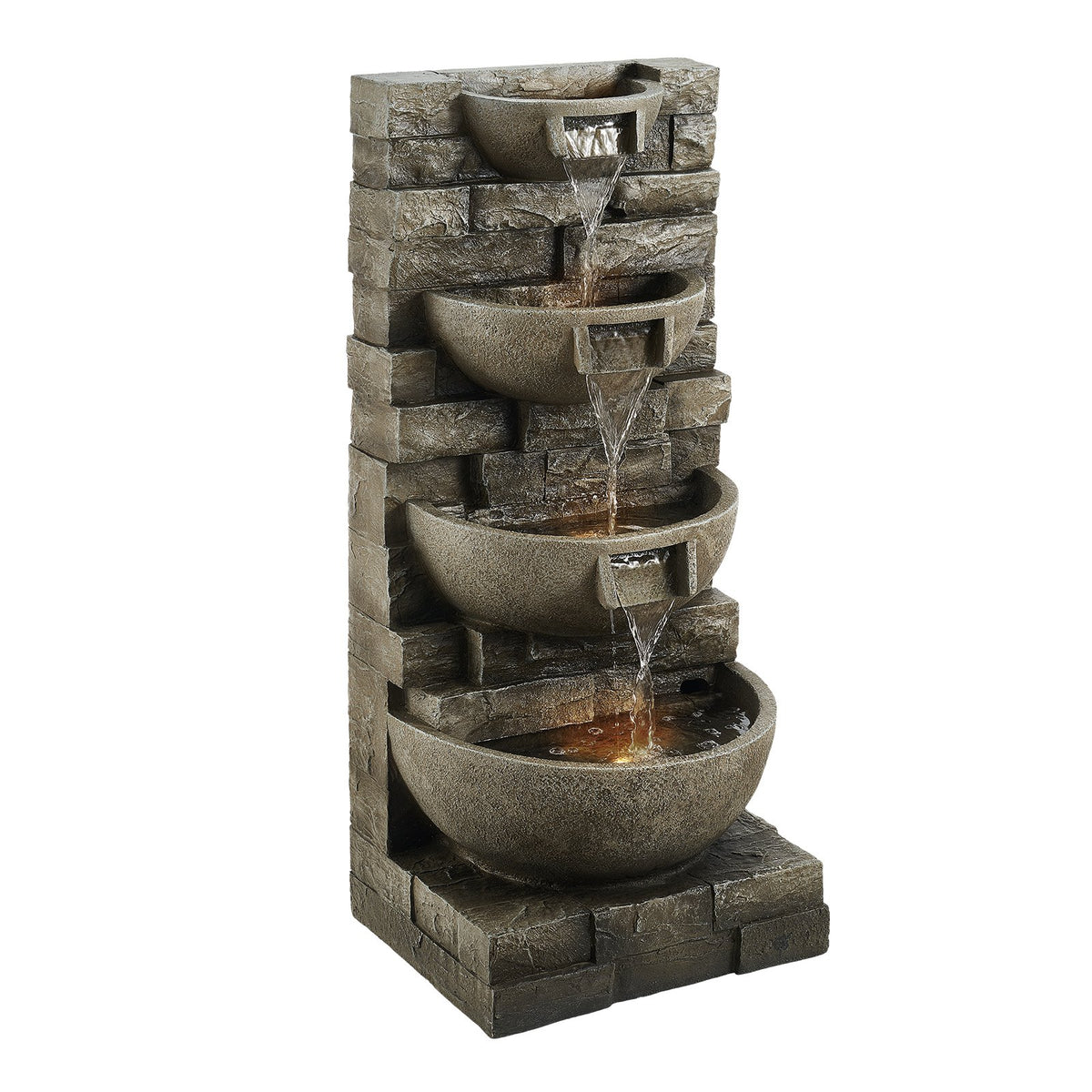 VEVOR Outdoor Water Fountain, 35.63 in Height Fountain and Waterfall, 4-Tier Floor Standing Cascading Fountains with LED Light and Pump, Block Stack Style, for Outdoor Indoor Garden, Patio & Backyard - DCSPQFKCDS15UO0I1001V1 - view 10