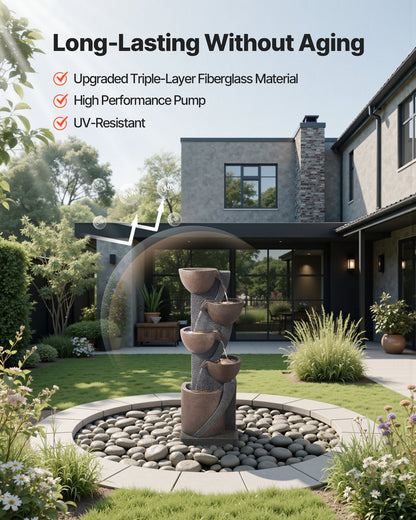 VEVOR Outdoor Water Fountain, 49.61 in Height Fountain and Waterfall, 5-Tier Floor Standing Jar-Shaped Cascading Fountains with LED Light and Pump, for Outdoor Indoor Garden, Home, Patio & Backyard - DCSPQGZCDS1837C5C001V1 - view 6