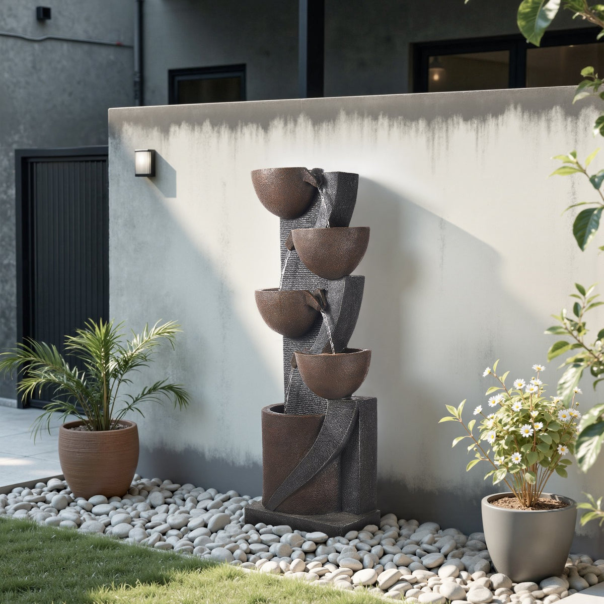 VEVOR Outdoor Water Fountain, 49.61 in Height Fountain and Waterfall, 5-Tier Floor Standing Jar-Shaped Cascading Fountains with LED Light and Pump, for Outdoor Indoor Garden, Home, Patio & Backyard - DCSPQGZCDS1837C5C001V1 - view 9