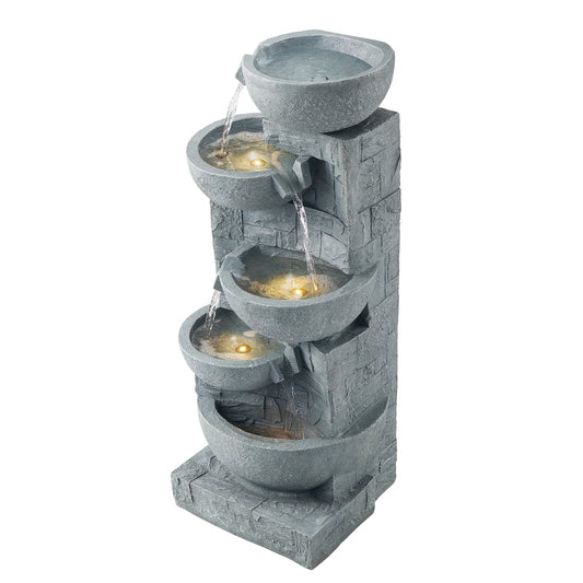 VEVOR Outdoor Water Fountain, 31.5 in Height Fountain and Waterfall, 5-Tier Floor Standing Bowl-Shaped Cascading Fountains with LED Light and Pump, for Outdoor Indoor Garden, Home, Patio & Backyard - DCSPQWZCDS13FK1HN001V1 - view 1