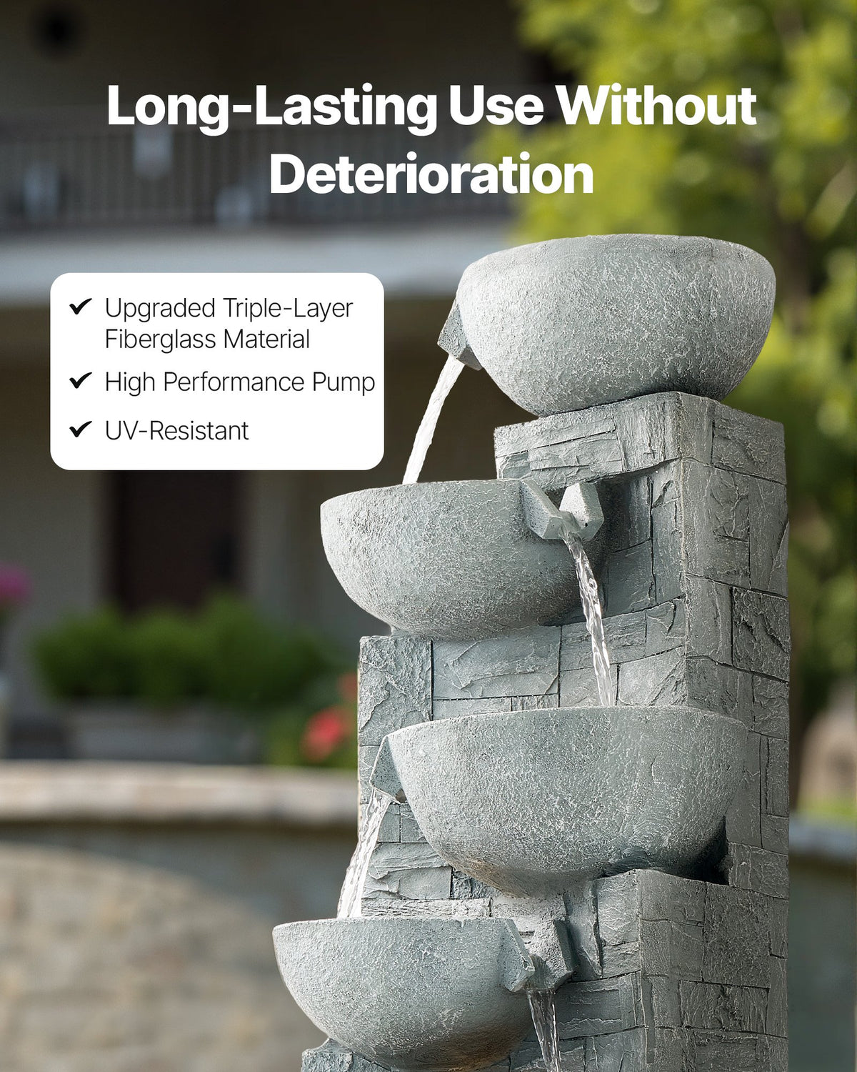 VEVOR Outdoor Water Fountain, 31.5 in Height Fountain and Waterfall, 5-Tier Floor Standing Bowl-Shaped Cascading Fountains with LED Light and Pump, for Outdoor Indoor Garden, Home, Patio & Backyard - DCSPQWZCDS13FK1HN001V1 - view 6