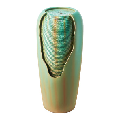 VEVOR Outdoor Water Fountain, 30.71 in Height Fountain and Waterfall, 1-Tier Floor Standing Glazed Jar Style Fountains with LED Light and Pump, for Outdoor Indoor Garden, Home, Patio & Yard (Green) - DCSPQYGS1381EB9W6001V1 - view 1