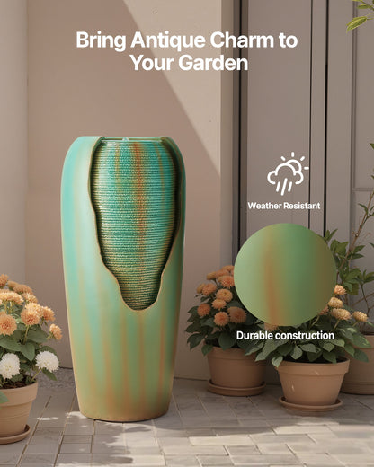VEVOR Outdoor Water Fountain, 30.71 in Height Fountain and Waterfall, 1-Tier Floor Standing Glazed Jar Style Fountains with LED Light and Pump, for Outdoor Indoor Garden, Home, Patio & Yard (Green) - DCSPQYGS1381EB9W6001V1 - view 3