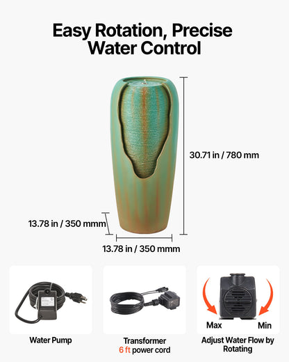 VEVOR Outdoor Water Fountain, 30.71 in Height Fountain and Waterfall, 1-Tier Floor Standing Glazed Jar Style Fountains with LED Light and Pump, for Outdoor Indoor Garden, Home, Patio & Yard (Green) - DCSPQYGS1381EB9W6001V1 - view 4