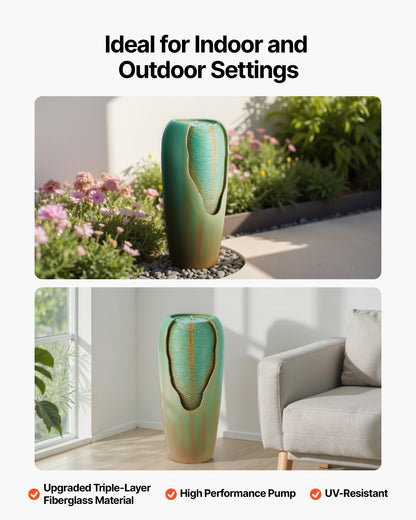 VEVOR Outdoor Water Fountain, 30.71 in Height Fountain and Waterfall, 1-Tier Floor Standing Glazed Jar Style Fountains with LED Light and Pump, for Outdoor Indoor Garden, Home, Patio & Yard (Green) - DCSPQYGS1381EB9W6001V1 - view 6