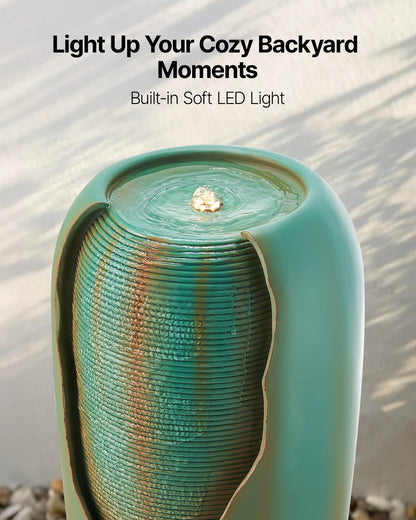 VEVOR Outdoor Water Fountain, 30.71 in Height Fountain and Waterfall, 1-Tier Floor Standing Glazed Jar Style Fountains with LED Light and Pump, for Outdoor Indoor Garden, Home, Patio & Yard (Green) - DCSPQYGS1381EB9W6001V1 - view 7