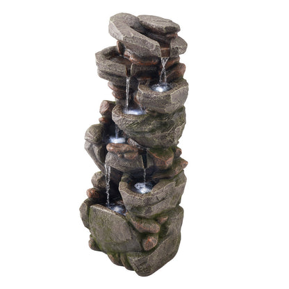 VEVOR Outdoor Water Fountain, 38.98 in Height Fountain and Waterfall, 7-Tier Floor Standing Rock-Shaped Cascading Fountains with LED Light and Pump, for Outdoor Indoor Garden, Home, Patio & Backyard - DCSPQYSCDS15ZXQKW001V1 - view 1