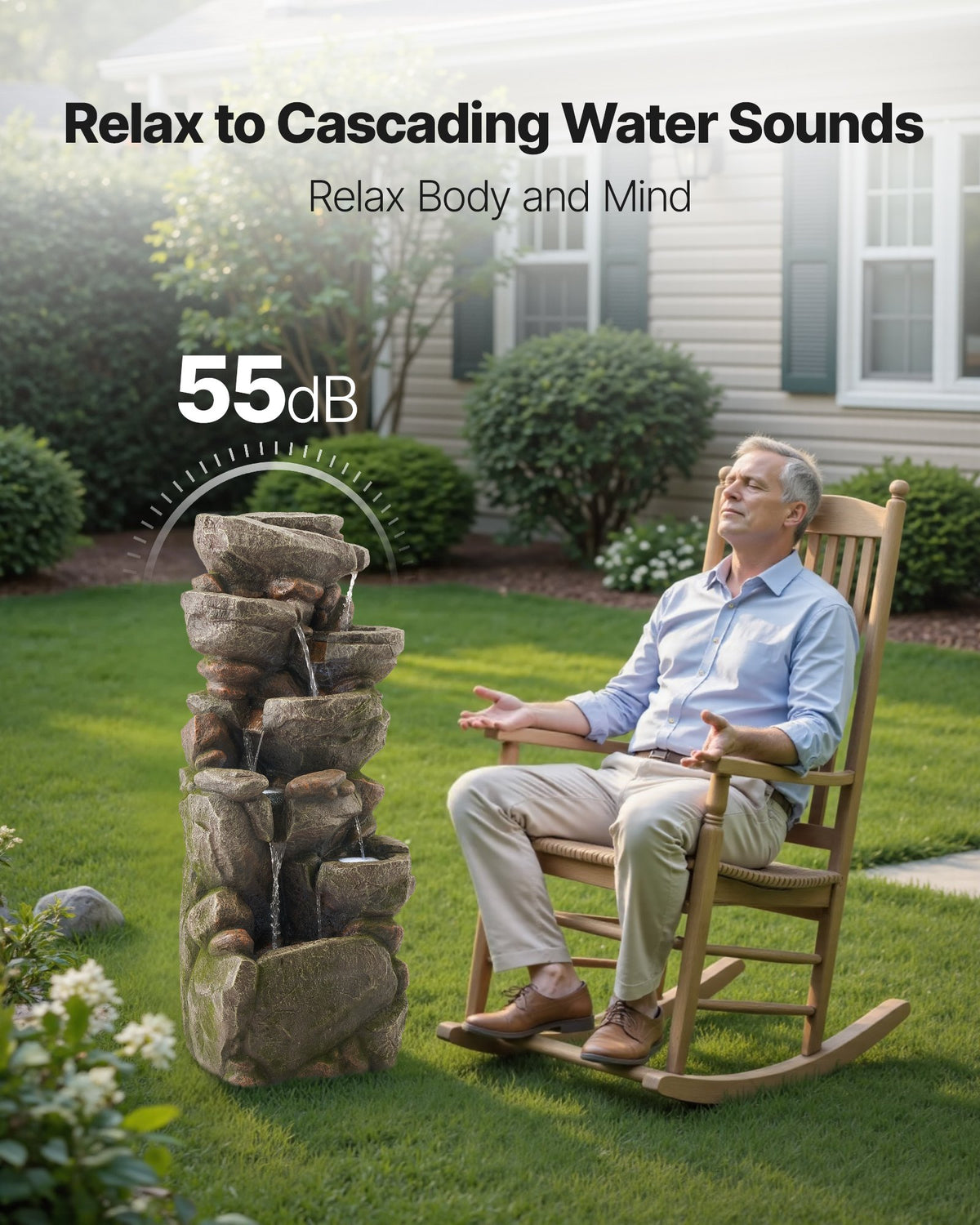 VEVOR Outdoor Water Fountain, 38.98 in Height Fountain and Waterfall, 7-Tier Floor Standing Rock-Shaped Cascading Fountains with LED Light and Pump, for Outdoor Indoor Garden, Home, Patio & Backyard - DCSPQYSCDS15ZXQKW001V1 - view 5