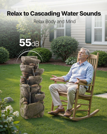 VEVOR Outdoor Water Fountain, 38.98 in Height Fountain and Waterfall, 7-Tier Floor Standing Rock-Shaped Cascading Fountains with LED Light and Pump, for Outdoor Indoor Garden, Home, Patio & Backyard - DCSPQYSCDS15ZXQKW001V1 - view 5