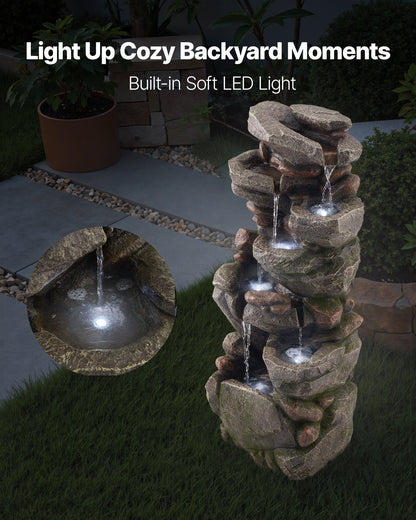 VEVOR Outdoor Water Fountain, 38.98 in Height Fountain and Waterfall, 7-Tier Floor Standing Rock-Shaped Cascading Fountains with LED Light and Pump, for Outdoor Indoor Garden, Home, Patio & Backyard - DCSPQYSCDS15ZXQKW001V1 - view 7