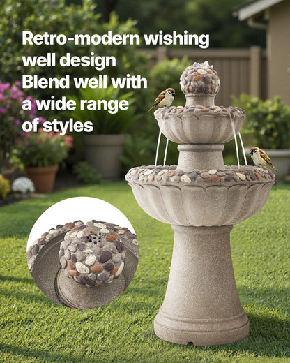 VEVOR Outdoor Water Fountain, 36.5 in Height Fountain and Waterfall, 2-Tier Floor Standing Rock Base Style Fiberglass and Resin Fountains with Pump, for Outdoor Indoor Garden, Home, Patio & Backyard - DCSPQYSJZS18QCKX0001V1 - view 3