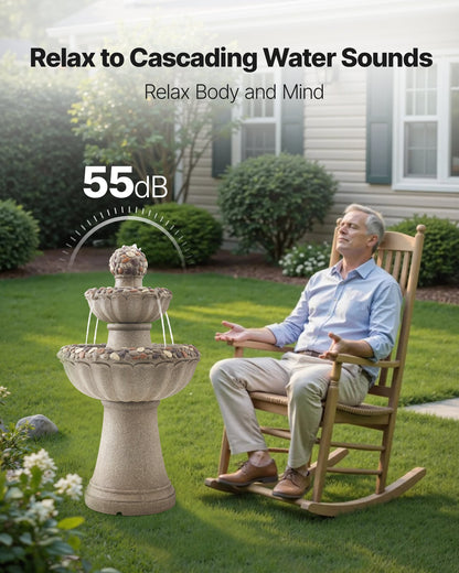 VEVOR Outdoor Water Fountain, 36.5 in Height Fountain and Waterfall, 2-Tier Floor Standing Rock Base Style Fiberglass and Resin Fountains with Pump, for Outdoor Indoor Garden, Home, Patio & Backyard - DCSPQYSJZS18QCKX0001V1 - view 5