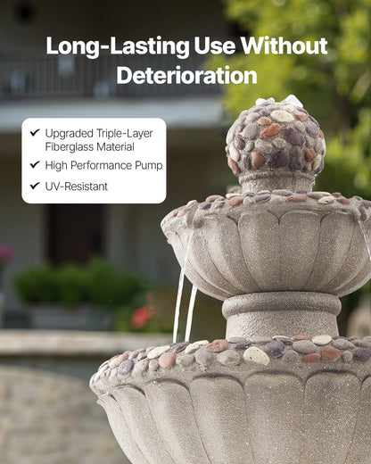 VEVOR Outdoor Water Fountain, 36.5 in Height Fountain and Waterfall, 2-Tier Floor Standing Rock Base Style Fiberglass and Resin Fountains with Pump, for Outdoor Indoor Garden, Home, Patio & Backyard - DCSPQYSJZS18QCKX0001V1 - view 6