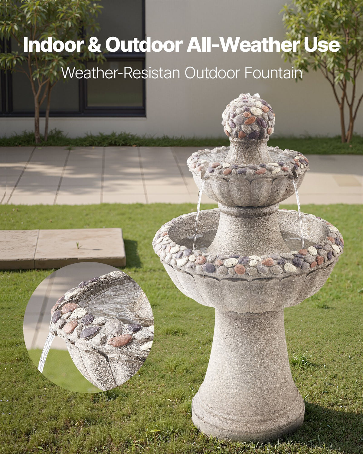 VEVOR Outdoor Water Fountain, 36.5 in Height Fountain and Waterfall, 2-Tier Floor Standing Rock Base Style Fiberglass and Resin Fountains with Pump, for Outdoor Indoor Garden, Home, Patio & Backyard - DCSPQYSJZS18QCKX0001V1 - view 7