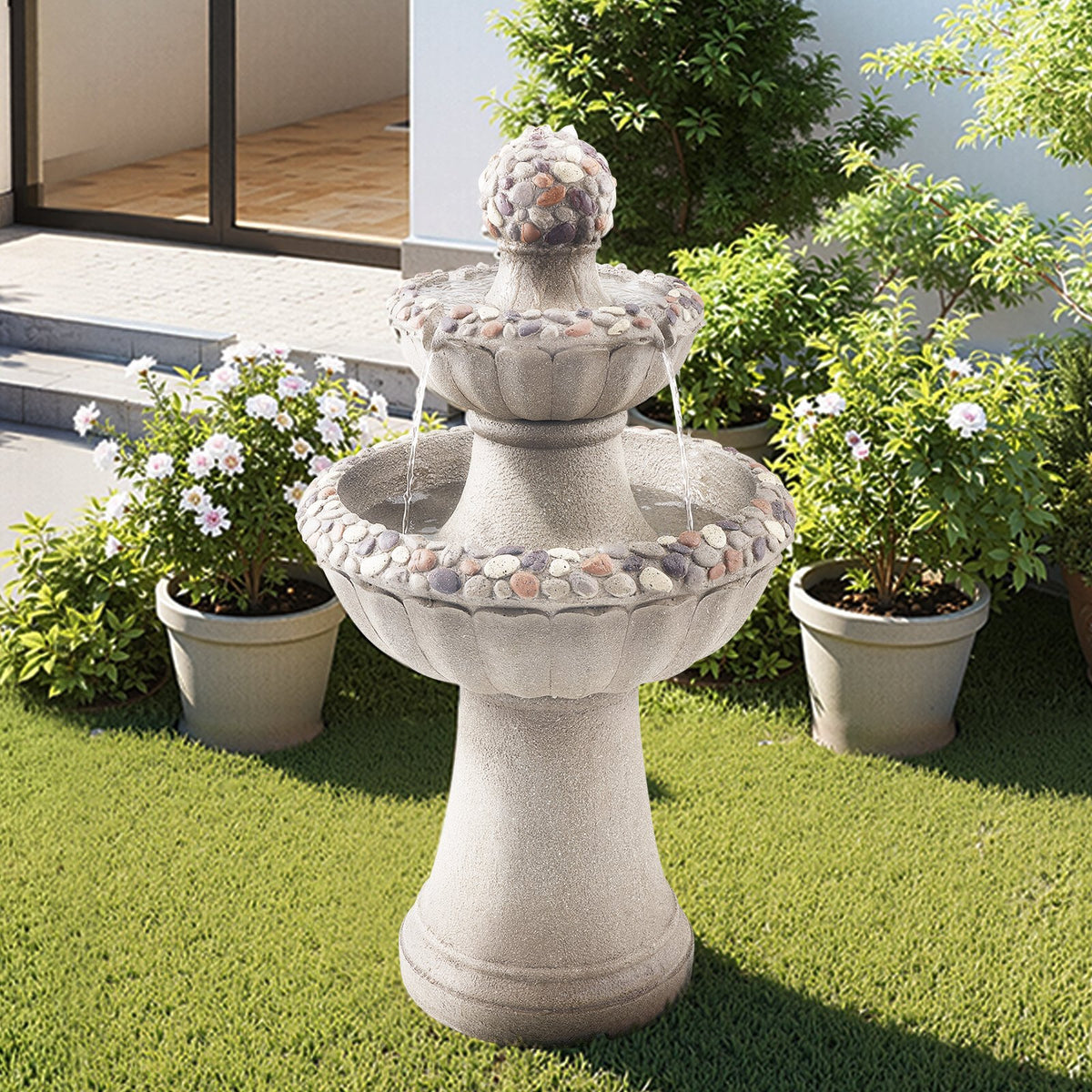 VEVOR Outdoor Water Fountain, 36.5 in Height Fountain and Waterfall, 2-Tier Floor Standing Rock Base Style Fiberglass and Resin Fountains with Pump, for Outdoor Indoor Garden, Home, Patio & Backyard - DCSPQYSJZS18QCKX0001V1 - view 9