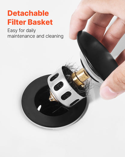 VEVOR Bathroom Sink Drain with Overflow, Brass and 304 Stainless Steel Pop Up Drains, Anti-Clogging Vessel Sink Drain Strainer, All Metal Hair Catcher Drains Stopper, for Sinks with Overflow Holes - DCSPSZJDYLKQ38CN6001V0 - view 5