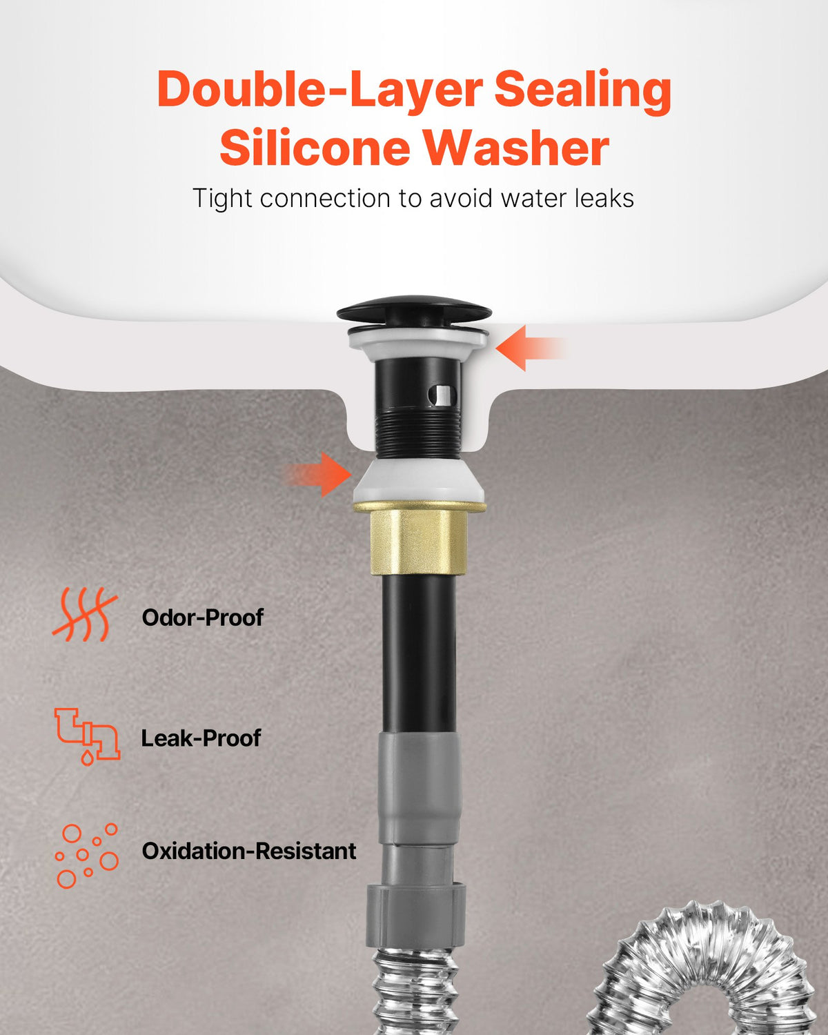 VEVOR Bathroom Sink Drain with Overflow, Brass and 304 Stainless Steel Pop Up Drains, Anti-Clogging Vessel Sink Drain Strainer, All Metal Hair Catcher Drains Stopper, for Sinks with Overflow Holes - DCSPSZJDYLKQ38CN6001V0 - view 6