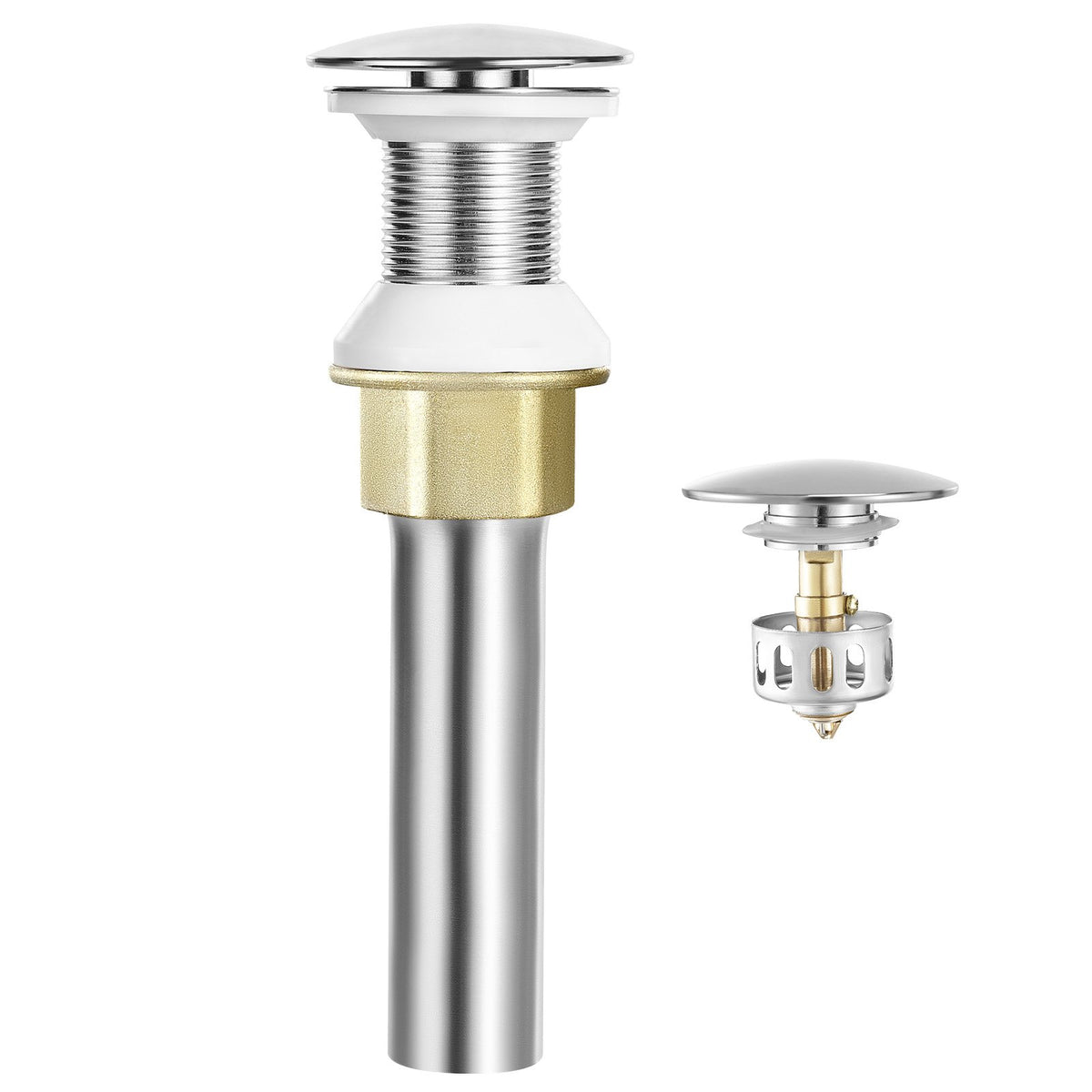 VEVOR Bathroom Sink Drain Without Overflow, Brass and 304 Stainless Steel Pop Up Drains, Anti-Clogging Vessel Drain Strainer, All Metal Hair Catcher Drains Stopper, for Sinks Without Overflow Holes - DCSPSZJWYLKQU6MVT001V0 - view 1
