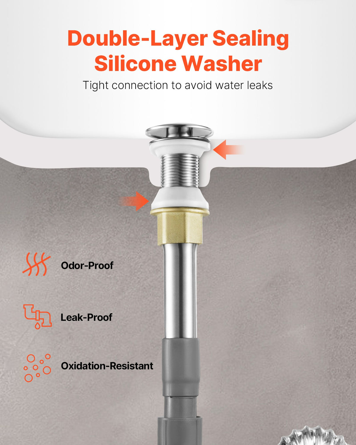 VEVOR Bathroom Sink Drain Without Overflow, Brass and 304 Stainless Steel Pop Up Drains, Anti-Clogging Vessel Drain Strainer, All Metal Hair Catcher Drains Stopper, for Sinks Without Overflow Holes - DCSPSZJWYLKQU6MVT001V0 - view 6