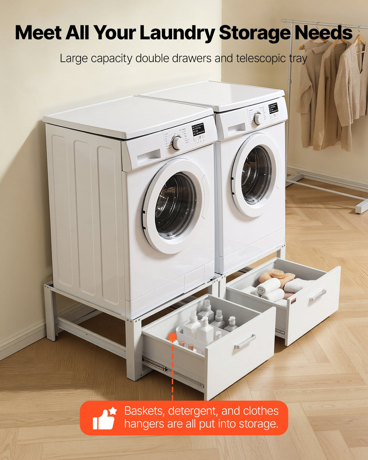VEVOR Laundry Pedestal, 14 in Height, Washer and Dryer Pedestals with Drawer, 700 lbs Weight Load Capacity, Non-Slip Feet, Heavy-duty Steel Washing Machine Stand Universal Fit, White, 2 Pack - DCT2929INCH2028QM001V0 - view 6