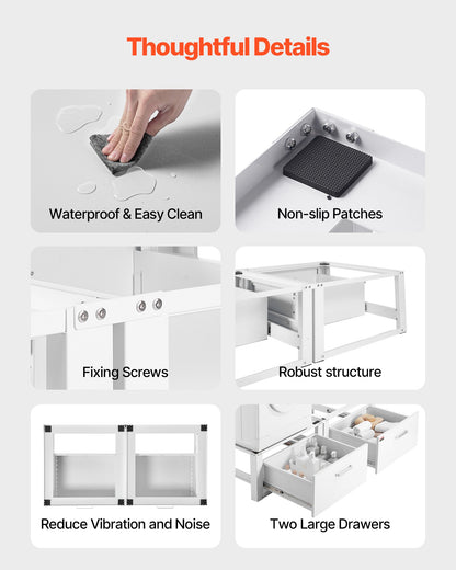 VEVOR Laundry Pedestal, 14 in Height, Washer and Dryer Pedestals with Drawer, 700 lbs Weight Load Capacity, Non-Slip Feet, Heavy-duty Steel Washing Machine Stand Universal Fit, White, 2 Pack - DCT2929INCH2028QM001V0 - view 8