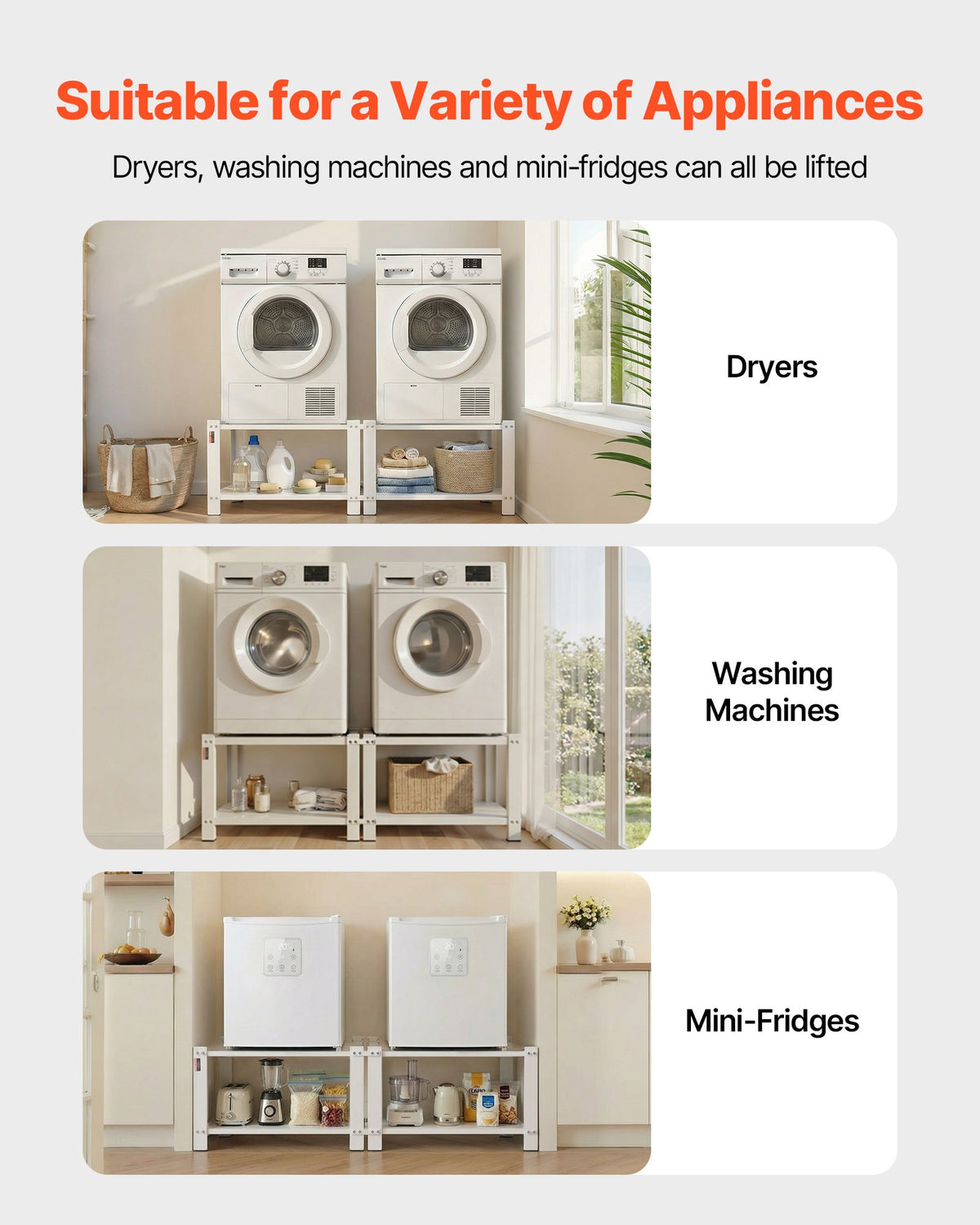 VEVOR Laundry Pedestal, 16.1 in Height, 27.5 x 27.5 in Washer and Dryer Pedestals with Storage Shelf, 700 lbs Load Capacity, Non-Slip Feet, Washing Machine Stand Universal Fit, White, 2 Pack - DCWJ2828INCH3E8WZ001V0 - view 3