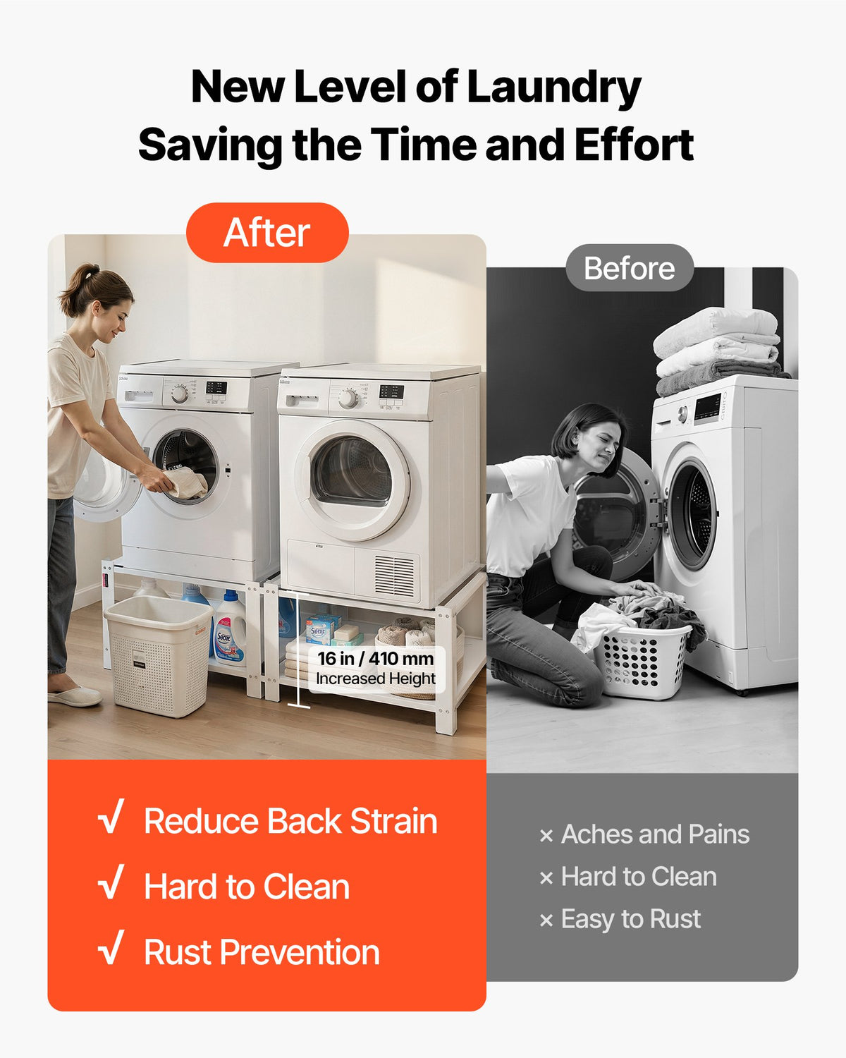 VEVOR Laundry Pedestal, 16.1 in Height, 27.5 x 27.5 in Washer and Dryer Pedestals with Storage Shelf, 700 lbs Load Capacity, Non-Slip Feet, Washing Machine Stand Universal Fit, White, 2 Pack - DCWJ2828INCH3E8WZ001V0 - view 5